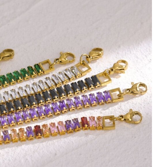 Gold Plated Stainless Steel with Baguette Cubic Zirconia - Picture 5 of 13